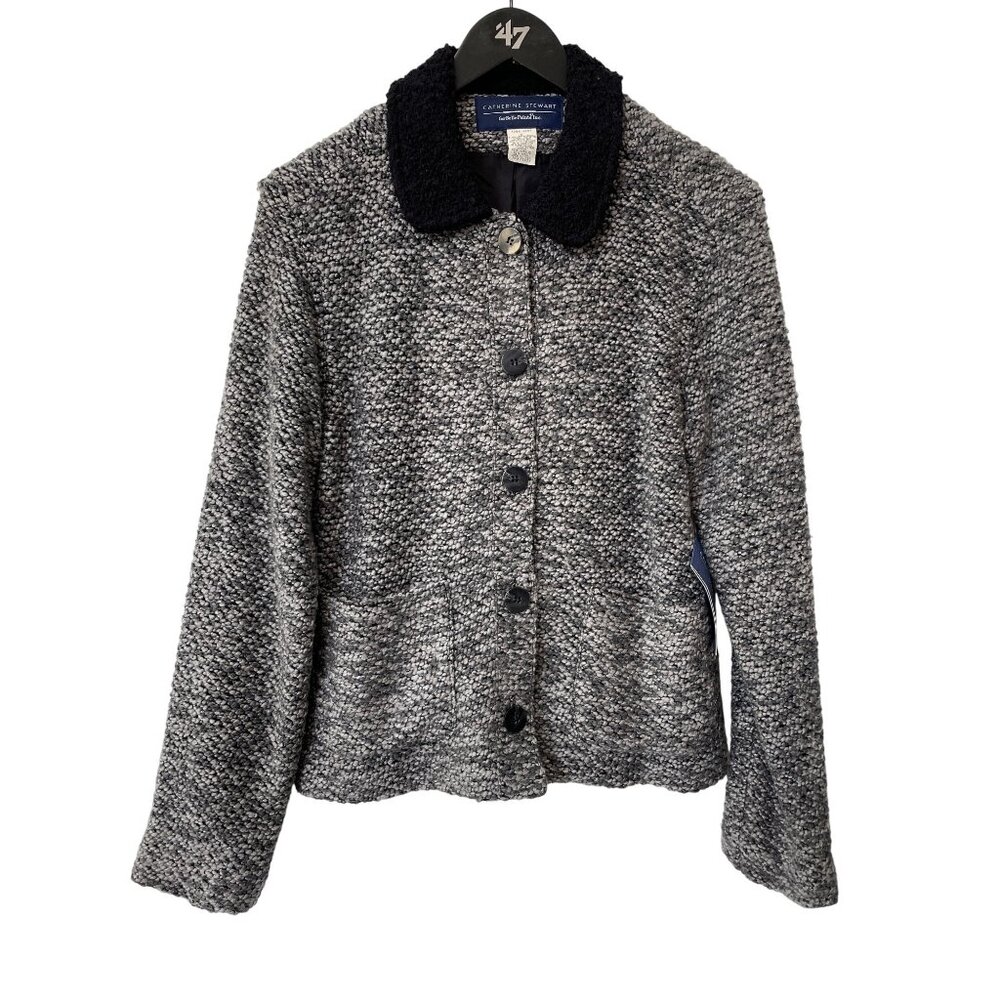 Vintage 90s Catherine Stewart Boucle Jacket Size Small Gray Black Deadstock NEW